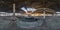 Full spherical seamless 360 degrees angle view panorama concrete structures abandoned unfinished building of airport in