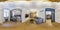 Full spherical seamless hdri 360 panorama in interior of guest living room hall in apartment with sofa armchairs and dinner table