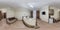 Full spherical seamless hdri 360 panorama in interior of small living room hall in apartment or hotel with bed, sofa and tv in