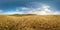 Full spherical seamless hdri panorama 360 degrees angle view among ears of barley, rye and wheat fields in evening sunset with