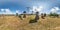 Full spherical seamless hdri panorama 360 degrees angle view on gravel road near  mountain of crosses monument on hill  in