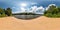 Full spherical seamless hdri panorama 360 degrees angle view on sand beach near forest of huge river in sunny day and windy