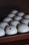 Full triangle of billiard balls with focus in the foreground