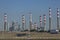 Full view at the industrial complex of oil refinery, with buildings, equipment and machinery, blue sky background, in LeÃ§a da Pal