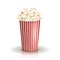 Full white-and-red striped bucket of popcorn. Middle portion.