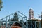 FULLERTON, CALIFORNIA - 21 MAY 2020: Clock tower of the Louis E. Plummer Auditorium on the Fullerton Union High School campus, and