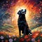 A fully clothed dog standing in a sea of flowers Generative AI