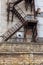 Fully rusty iron staircase in an abandoned old Soviet industrial