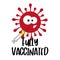 Fully Vaccinated- cartoon covid-19 virus and vaccine.