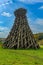 Fully wooden architectural object Mayak Lighthouse on the banks of sleepy Ugra River. Kaluga region, Russia