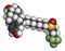 Fulvestrant cancer drug molecule (selective estrogen receptor degrader, SERD). 3D rendering. Atoms are represented as spheres with