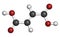 Fumaric acid molecule. Found in bolete mushrooms, lichen and iceland moss and used as food additive. Atoms are represented as