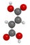 Fumaric acid molecule. Found in bolete mushrooms, lichen and iceland moss and used as food additive. Atoms are represented as