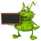 Fun 3D germ monster holding a blackboard