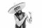 A fun accessory. Happy mexican man wearing traditional fashion accessory. Bearded man smiling in sombrero accessory