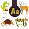 Fun animal letters of the alphabet for the development and learning of preschool children. Set of cute forest, domestic and marine
