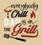 Fun BBQ and grill inscription. Font composition with a sausage and a kitchen spatula