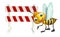 fun Bee cartoon character with baracades