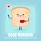 Fun breakfast, good morning funny food, Cute toast holding coffee cup isolated on background for card, poster, banner, web design