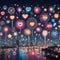 fun bright and colourful fireworks emojis and icons for a happy new years or party