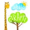 Fun Cartoon African Giraffe Animal with lettering hello.