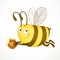 Fun cartoon bee flies with clay pot full of honey