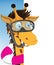 Fun Cartoon Diver Giraffe looking at a blank white page