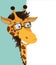 Fun Cartoon Giraffe looking at a blank white page.