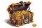 Fun Cartoon Pirate Chest with Gold Coins on White Background, Generative AI