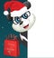 Fun Cartoon Santa Panda looking at a blank white page