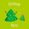 Fun Christmas tree with little tree. Christmas party. Greeting card.