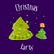 Fun Christmas tree with little tree. Christmas party. Greeting card. Vector