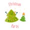 Fun Christmas tree with little tree. Christmas party. Greeting card. Vector illustration