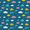 Fun clouds seamless pattern, hand drawn doodles stars, clouds, moon - great for textiles, banners, wallpapers, bed linen - vector