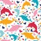Fun colorful dolphins seamless pattern background