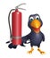 fun Crow cartoon character with fire extinguishing