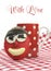 Fun cute childrens handmade cookie with candy face and red polka dot cup