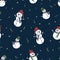 Fun and cute hand drawn snow mans seamless pattern,  winter themed backdrop - great for textiles, wrapping, banners, wallpapers, v