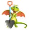 Fun Dragon cartoon character with digging shovel