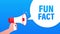 Fun fact feedback megaphone blue banner in 3D style. Motion graphics.