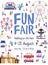 Fun fair colorful poster in vector flat cartoon style. Advertisement of outdoor summer entertainment with place for text