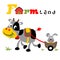Fun in the farm field with cow and bunny, vector cartoon illustration