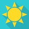 Fun Flat sun Icon with shadow. Summer pictogram. Sunlight symbol