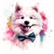 Fun and Fluffy: A Samoyed Puppy in Watercolor with a Bow and Glasses Stock Photo that Brings Joy to Any Project! AI Generated