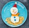 Fun with food - smiling snowman from cottage cheese, crunchy cor