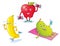 Fun Fruit Characters Exercising and Relaxing