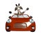 Fun Goat cartoon character with car