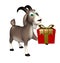 Fun Goat cartoon character with gift box