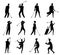 Fun golfing players sport time golfers outfits flat collection on isolated vector Silhouettes