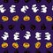 Fun Halloween seamless pattern background with spooky ghosts,pumpkins and manors and witches on broomsticks